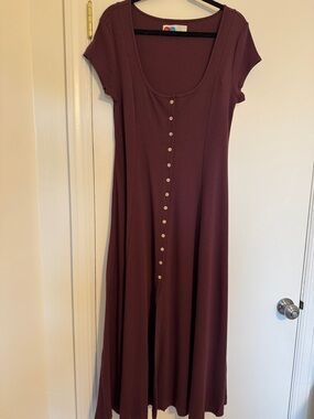Free People Scoop Neck Button-Front Maxi Dress in Deep Plum